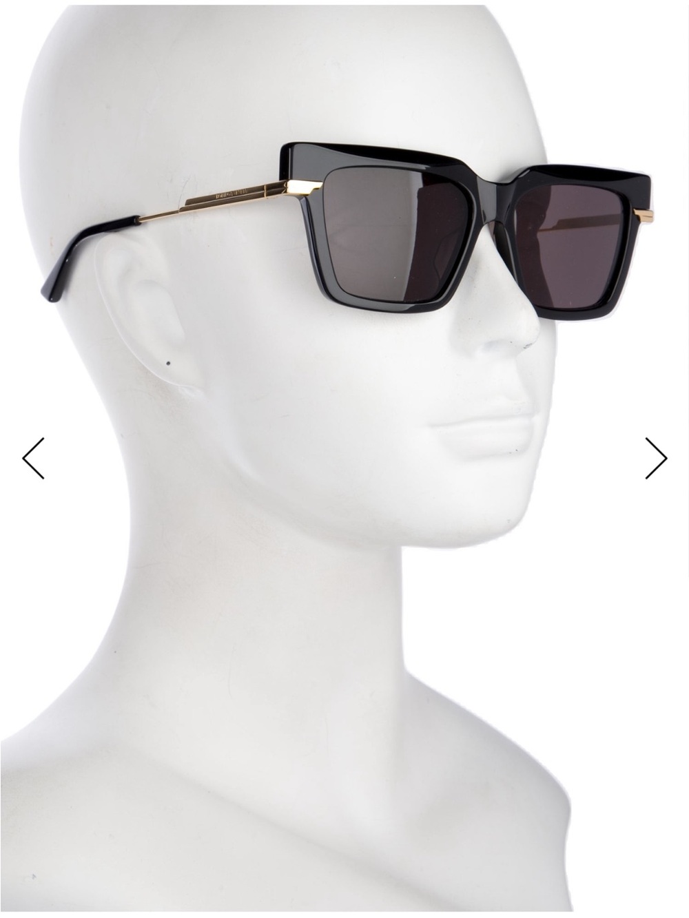 Bottega Veneta Black Square Sunglasses with Gold Temples